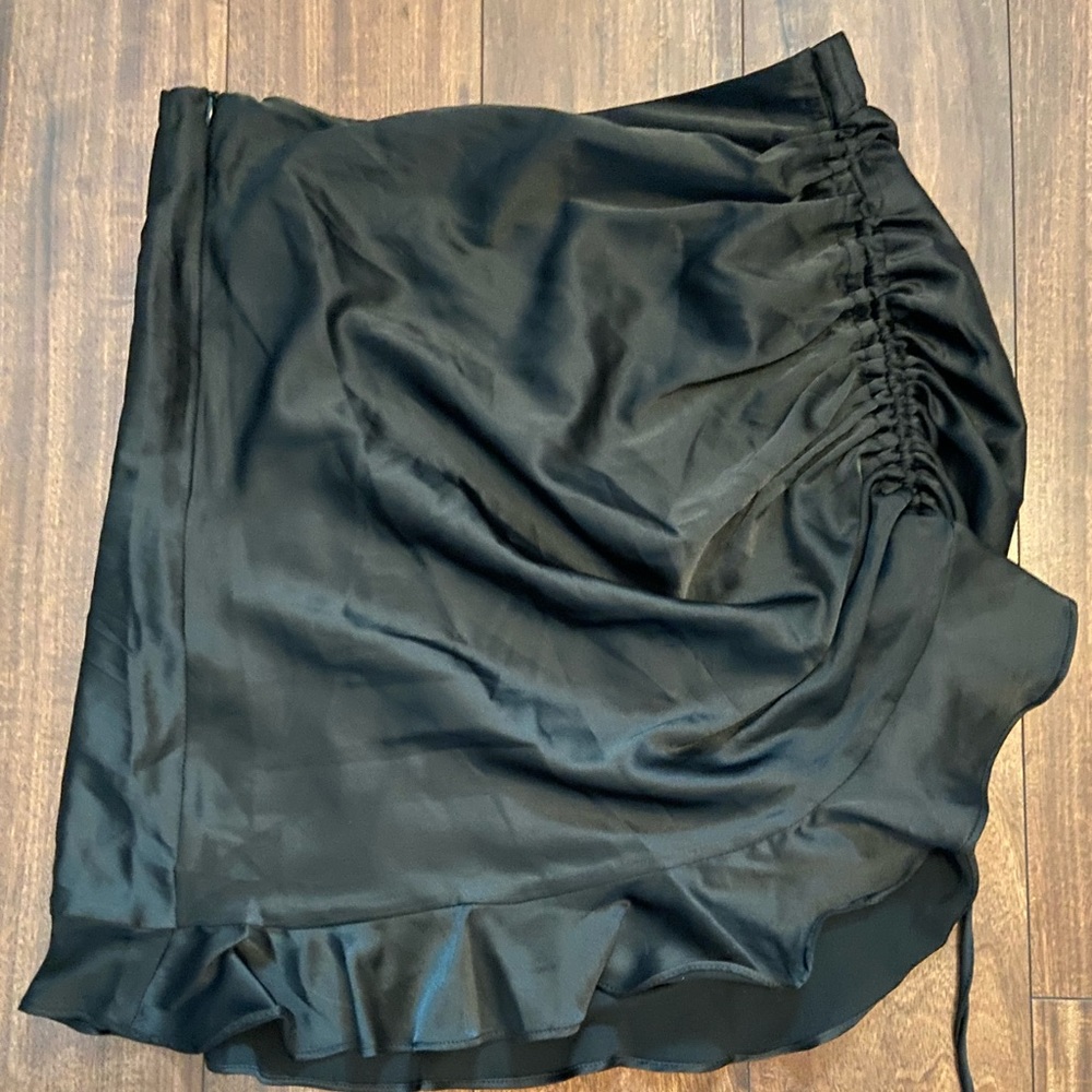 Shein Black Satin Ruffle Skirt